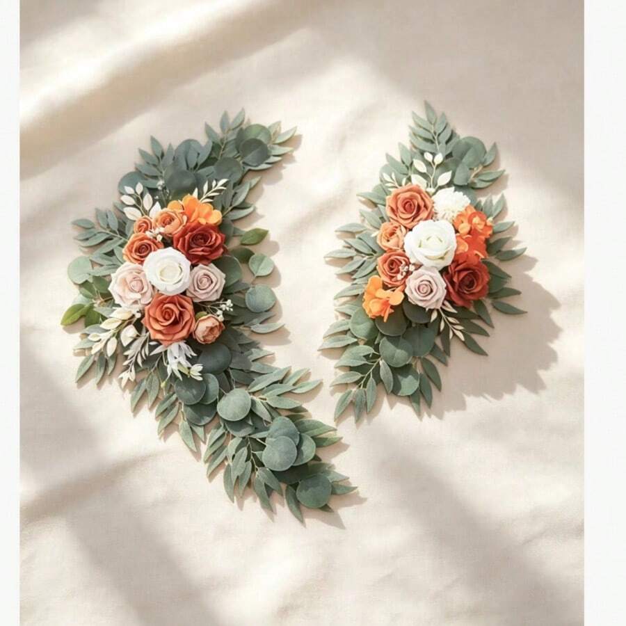 2pcs 2D Flat Acrylic Decorative Hanging Ornaments, Non-3D Orange Flower Curtain Decor For Wedding Ceremony, Birthday Party, Graduation Ceremony And Other Occasions, Wedding Celebration Welcome Curtain