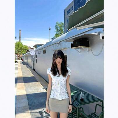 個性デザイン半袖シャツ レディース夏新作 韓国風万能リボンウエストマークミディアム丈トップス