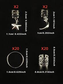44个星月组合镂空金属发圈，适合女士和女孩节日装扮 - 銀色 - 查看 8
