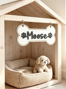 Personalized Dog House Nameplate, Dog Door Sign Label, Customized Pet Name, Bone-Shaped Dog Cage Tag, Name Tag With Paw Print, Customized Gift For Cat And Dog Lovers, Dog Cage Nameplate - Multicolor - View 4