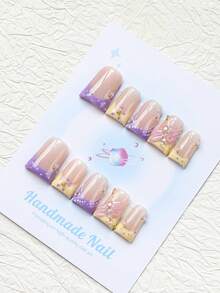 10PCS-Handmade Press On Nails, Duckbill Shape, Fake Nails, Y2K Style, Sturdy, Reusable, Yellow, Paired With French Style, 3D Design, Suitable For Daily Wear, Parties, Vacations, And Also The Best Holiday Gift For Girls And Women. - Yellow - View 2