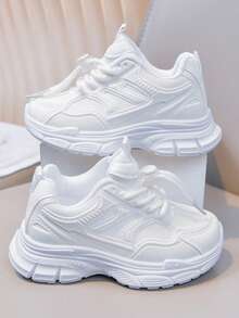 Student Versatile Lightweight Breathable Campus Running Shoes, Lock-In Buckle No-Tie Laces Athletic Shoes - White - View 5