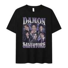 Camisa con estampado de Damon Salvatore Ian Somerhalder de drama televisivo para mujeres, moda gótica retro, camisa oversize para streetwear de mujer - YL540-7BIack - Ver 11