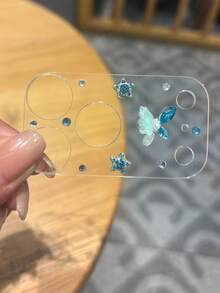 奢華可愛 3D 花朵水鑽相機鏡頭保護貼，適用於 iPhone 18 Pro Max、18 Pro、17 Pro Max、17 Pro，透明防震防刮相機保護貼 - 藍色蝴蝶 - 查看 2