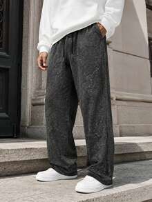Black Casual Pants For Men, Autumn/Winter Loose Drape Lazy Wide Leg Long Trousers - Black - View 1