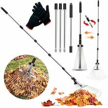 Rastrello da giardino in metallo a 18 denti, rastrello per foglie lungo 213 cm con testa estensibile 20-40 cm, spazzola rastrellante per foglie con manico, adatto per cortili, prati, arbusti e aiuole - argento - Visualizzare 8
