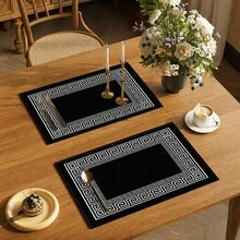 1 Peça Jogo Americano de Linho Preto e Branco, Tapete de Café da Manhã, Tapete de Café, Tapete de Xícara, Tapete de Tigela, Acessório de Decoração de Cozinha Doméstica, Jogo Americano Fácil de Limpar, Adequado para Casa, Restaurante, Decoração de Restaurante, Presente de Feriado, Presente para Amigos, Conjunto de Múltiplas Peças - Multicolorido - Visão 1