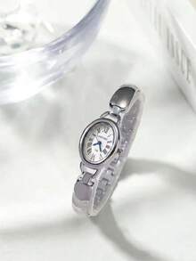 CARYINO 1pc Fashionable Minimalist Ins-Style Pink Dial Teardrop Shaped Watch With Smooth Strap, Silver Ladies Watch, Elegant & High-End, Suitable For Daily Wear, Dates, Birthday Gifts - one-size - View 6