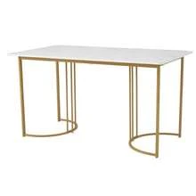 Dining Set (140*80*75cm Dining Table With 4 Chairs), Modern Kitchen Table Set, Dark Green Velvet Dining Chairs, Upholstered Designer Chair With Backrest, White MDF Tabletop, Gold Table Legs - Green - View 8