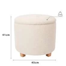 MU:4LIFE Taburete Otomano de Tela Teddy con Asiento Acolchado y Tapa de MDF como Mesa Auxiliar, Reposapiés con Baúl de Almacenaje para Sala y Recámara Tela Teddy, Blanco - Multicolor - Ver 4