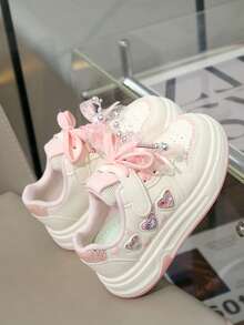 Children's Dreamy Color Rhinestone Princess Style Breathable Non-Slip Wear-Resistant Design Super Cool Versatile All-Season Chunky Sneakers - Pink - View 5