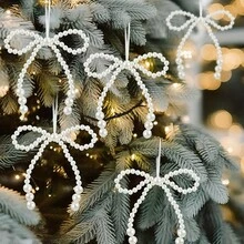 1/6pcs Christmas Pearl Bow Hanging Decorations, Christmas Tree Decor, Twisted Rope Bows, Suitable For Wreaths, Gift Wrapping And Wedding Decorations, Christmas Ornaments - Multicolor - View 7