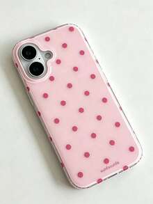 時尚手機殼，極簡可愛設計，黑白波點圖案，相容 iPhone 11 至 17 系列，包含 Pro Max 版本 - 粉色 - 查看 3