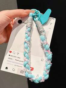 1件裝馬卡龍色珠飾彈簧手機腕帶，可拉伸塑膠管防丟手腕繩，附TPU貼片掛環，適合日常搭配作為鑰匙圈、包包吊飾配件 - 彩色 - 查看 6