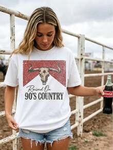 Conjunto de Rodeo, Estilo Western Chic de los 90, Camiseta Western, Camisa Western de , Botas de Vaquera, Camiseta con Estampado Country de los 90, Aspecto Vintage - Blanco - Ver 1