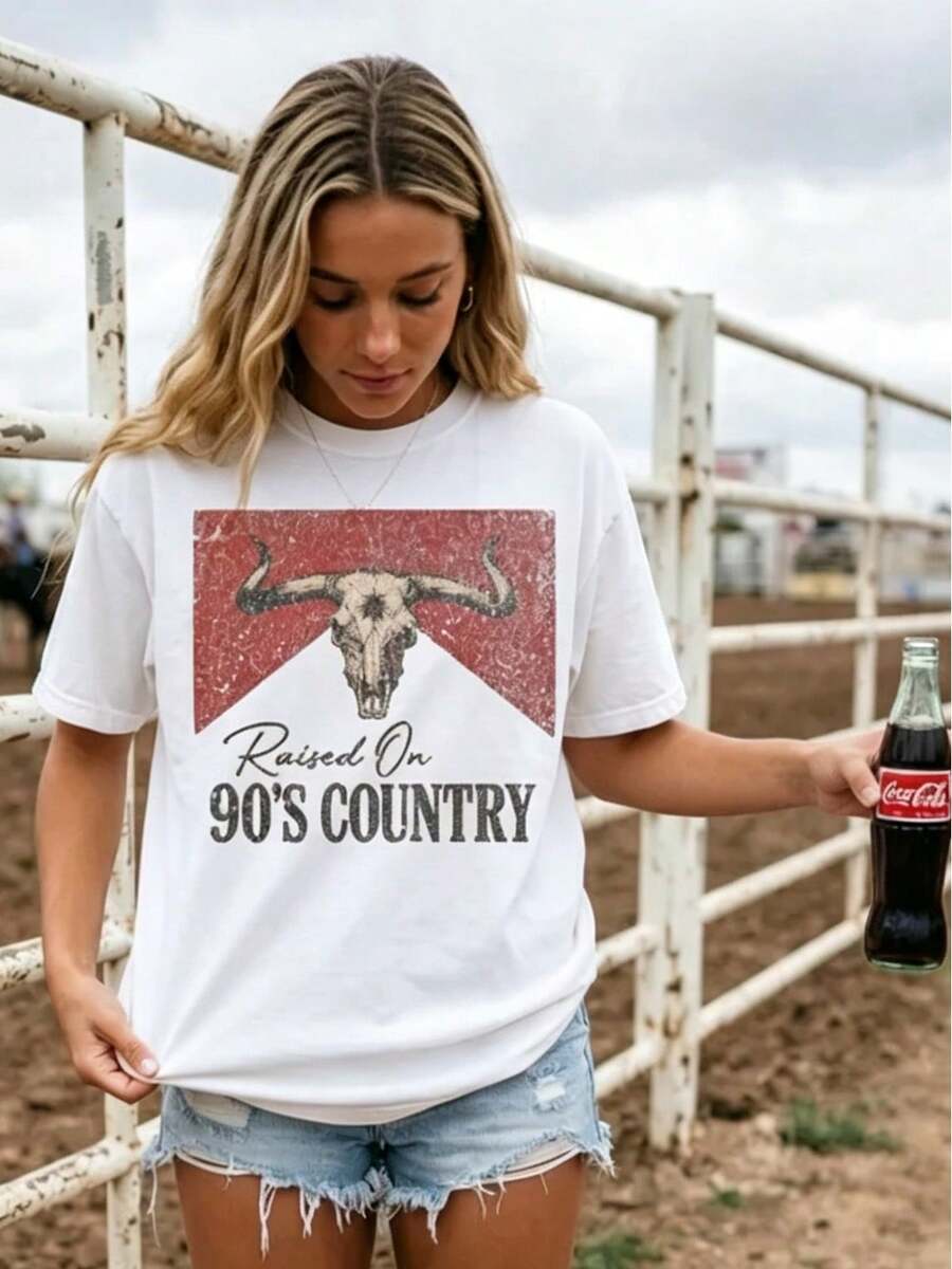 Conjunto de Rodeo, Estilo Western Chic de los 90, Camiseta Western, Camisa Western de , Botas de Vaquera, Camiseta con Estampado Country de los 90, Aspecto Vintage - Blanco - Ver 1