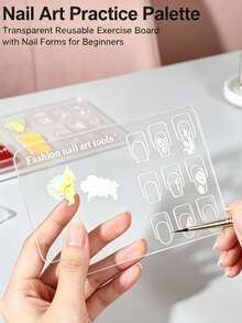 Transparent Thickened Nail Art Palette, Acrylic Nail Art Practice Board, Transparent Reusable Nail Art Practice Palette, Beginner Nail Art Template, Reusable Painting Practice Board, Nail Art Tools - Multicolor - View 1