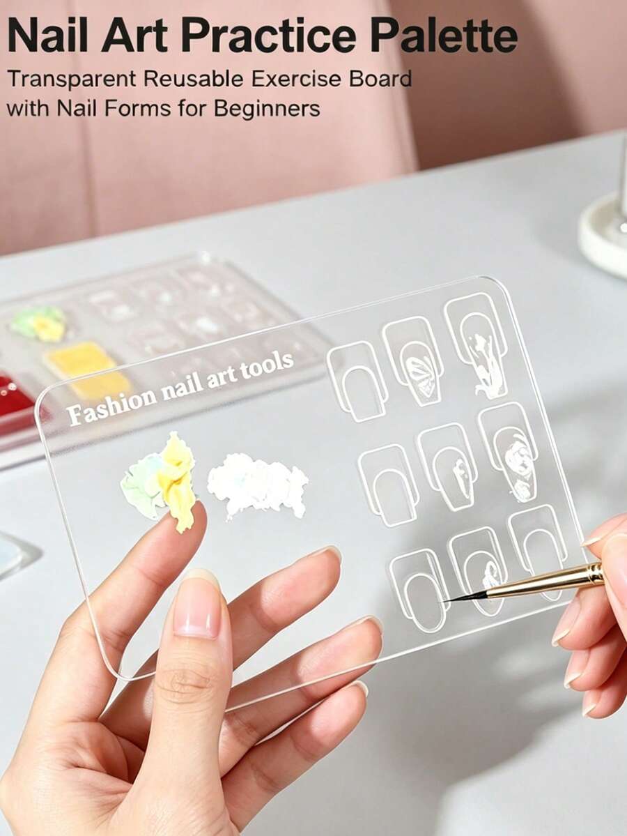 Transparent Thickened Nail Art Palette, Acrylic Nail Art Practice Board, Transparent Reusable Nail Art Practice Palette, Beginner Nail Art Template, Reusable Painting Practice Board, Nail Art Tools - Multicolor - View 1