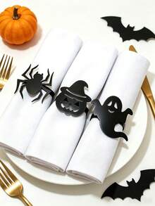 12pcs/6pcs/1pc Halloween Napkin Rings - Halloween Novelty Theme, Black Skeleton Hand, Ghost, Spider, Haunted House, Butterfly Creative Design Napkin Rings, Suitable For Halloween Party Table Decor - Easy To Clean Metal Texture, Halloween Decoration, Theme Event Accessories, Spooky Table Decor, Durable Napkin Holder - Multicolor - View 2