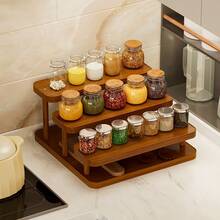 3-Tier Wooden Spice Rack Organizer, Stepped Countertop Spice Bottle Storage Rack, Multi-Layer Kitchen Spice Display Rack, Space-Saving Pantry Cabinet Countertop Storage Shelf - Multicolor - View 3