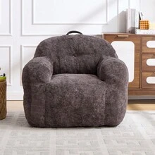 Modern European-American Style Beanbag / With Armrests / Plush Look Beanbag / No Assembly Required / Suitable For Living Room, Bedroom And Reading Corner - 深灰色 - 查看 2