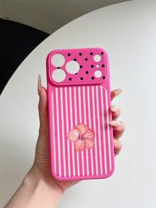 1pc Dopamine Rose Red Instant 17PROMAX Large Window Shockproof TPU Soft Phone Case UV Printed Striped Pink Stripes And Floral Combination Pattern Girls Phone Case Suitable For IPhone11/11PROMAX/12/12PRO/12PROMAX/13/13PRO/13PROMAX/14/14PRO/14PROMAX15/15PRO/15PROMAX/16/16pro/16promax/17/17pro/17promax - Multicolor - View 2