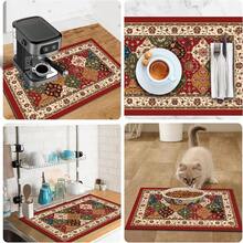 1 pieza Tapete secador de platos, tapete para cafetera, elegante patrón floral tradicional retro, diseño exquisito de bloques de color, fuerte absorción de agua, adecuado para mesa de comedor, cafetería y cocina, tapete de drenaje multiusos, regalo para el hogar, decoración de mesa - XYLSD-646 - Ver 11