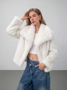 HZXVIC Women's Winter New French Luxury Big Collar Fake Leather Grass Coat - White - View 7