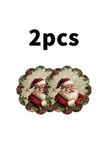 2/4/600 piezas Manteles individuales con forma de flor para fiesta de Navidad - Papá Noel vintage, bayas, copos de nieve; material de lino de 13.78 pulgadas; decoración de mesa antideslizante, resistente al calor y lavable a máquina - Multicolor - Ver 13