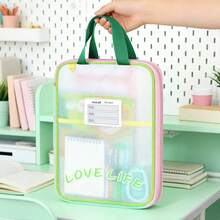HUAJIE EVA Clear Mesh A4 Handheld File Bag With Macaron Border & Subject Label Slot, Waterproof Large Capacity Student Exam Paper Document Storage Tote - Single Piece - View 4
