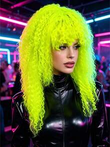 Multi Shades Long Kinky Curly Wig Solid Ombre Neon Tones Synthetic Fiber For Rave Club Carnival Punk Disco Festival Cosplay - View 3