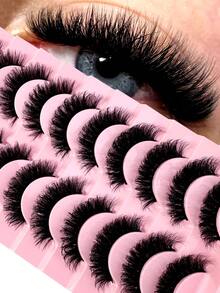 New 10 Pairs 18mm 3D Mink Fur False Eyelashes 8D Dense Fluffy Soft Eyelash Extensions Natural Makeup Mink Fur Eyelashes - 黑色 - 查看 2