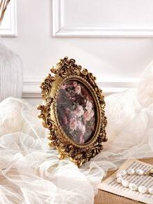 1pc Luxury French Palace Style Gold Carved Round Decorative Photo Frame, Resin Material Photo Storage And Display Frame, Multi-Functional Picture Frame For Desktop And Wall Hanging, Home Decor To Enhance Style, Suitable For Bedroom, Side Table, Decorative Table, Desk, Entryway, Living Room, Background Wall, Dining Room, Luxury Home Gift For Friends And Family, Wedding, Birthday, Housewarming - A - View 5