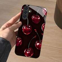 Phone Case: Scarlet Cherry Talk 2025 New Black Tempered Glass Phone Case For Samsung S25 Ultra/S25/Galaxy S24/S24 FE/S24 Plus/S24 Ultra/S23/S23 FE/S23+/S23 Ultra/S22/S22+/S22 Ultra/S21/S21+/S21 Ultra/S20 - Black - View 3