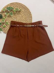 Marrant Shorts With Belt And High Waist Pocket - 駝色 - 查看 1