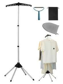 4pcs Piece Freestanding Garment Rack Set, Includes Garment Rack, Fabric Shaver, Handheld Ironing Board, And Storage Bag; Features A Height-Adjustable Stand Suitable For Use As A Garment Rack, Suit Stand, Or Ironing Station. - Support - View 12