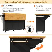 جزيرة المطبخ مع رفوف، رفوف قابلة للتعديل وعجلات دوارة - الأسود - مشاهدة 6