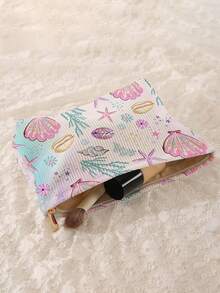 1 pieza Bolsa de almacenamiento de cosméticos portátil con estampado de estrella de mar y concha, impresión de doble cara, bolsa de maquillaje con cremallera para viaje, organizador multifuncional de artículos de tocador - Multicolor - Ver 4