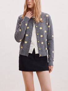 Women's Autumn Casual Minimalist Polka Dot Pattern 2 In 1 Knit Cardigan Jacket Fall - Light Grey - View 3
