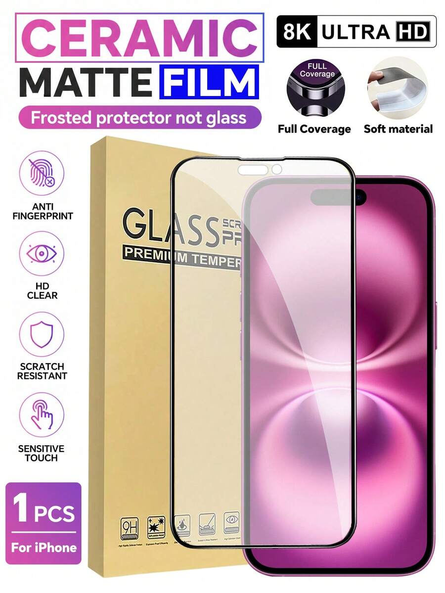 1片 HD 霧面螢幕保護貼，適用於 iPhone 16 (6.1 吋)、17 Pro Max、17、17 Pro、17 Air、16 Pro Max、16 Pro、15 Pro Max、15、15 Pro、14、13、12、11，柔軟材質，防眩光、防指紋、觸感滑順，可搭配保護殼使用
