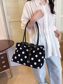 3-Compartment Linen Canvas Tote Bag, Large Capacity Commuter Handbag, 2026 New Bucket Bag - Black - View 2