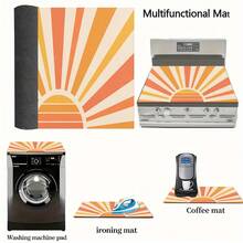 1pc 2D Flat Stove Protector Mat, Vintage Sun Pattern, Rubber Non-Slip Heat-Resistant Stove Cover Pad, Suitable For Induction Cooktop, Glass Stove, Multi-Functional Scratch-Resistant Mat, Best Choice For Oven, Washing Machine, Dryer, Kitchen Decor. - Multicolor - View 8