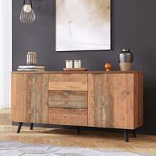 Sideboard TV Cabinet Brown Adjustable Shelves Vintage In Wood For Dining Room And Living Room - 棕色 - 查看 1