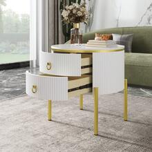 Side Table With Drawers - Marble Structure Golden - 白色 - 查看 10