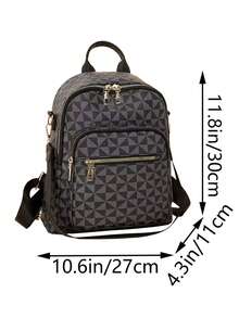 Geometric Triangle Print Mini Backpack Gold Zipper Multi Pocket Detachable Adjustable Strap Water Resistant Convertible Daypack For Women - Multicolor - View 6