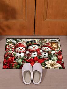 1/16pcs 15.75x23.62in/19.69x31.5in Christmas Snowman Pattern, Decorated With Poinsettia, Christmas Balls And Red Holly Berries, Suitable For Entryway, Kitchen, Balcony, Bedroom And Other Areas, Adding Festive Winter Atmosphere To Home Decor - Multicolor - View 5