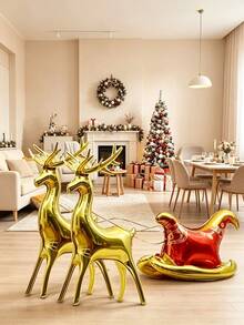 2/3/5pcs Oversized Gold 4D Reindeer Sleigh Shaped Aluminum Foil Balloon Toy Cartoon Christmas Decoration Reindeer Balloon Set, Suitable For Christmas - View 4