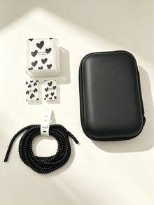 6pcs Charging Cable Storage Box Protective Case Charger Data Cable Organizer Box Portable Anti-Tangle Heart Pattern Protective Shell Travel Desktop Storage - Multicolor - View 12