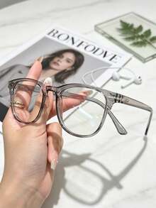 1 Stück Herren transparente graue runde Blaulicht-Brille, Metallnieten-Einlege-Detail, gesichtsschmeichelnde Y2K Fake-Brille, Schulanfang, Büro, Alltag - A - Übersicht 2