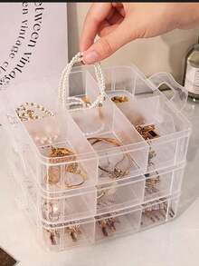 1pc Portable Girls Jewelry Box, Multi-Layer Transparent Storage Box, Commemorative Gift Box, Can Store Earrings, Rings, Accessories, Desktop Storage Items, Suitable As Back To School Gift For Girls, Home, School, Office, Student Places, - Multicolor - View 4